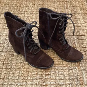 Steve Madden Womens Gretell Brown Suede Lace-Up Heeled Boots Size 8.5 Side Zip