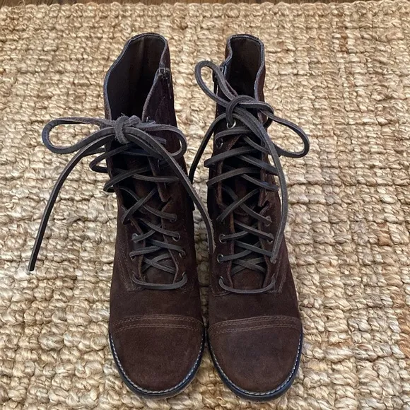 Steve Madden Womens Gretell Brown Suede Lace-Up Heeled Boots Size 8.5 Side Zip