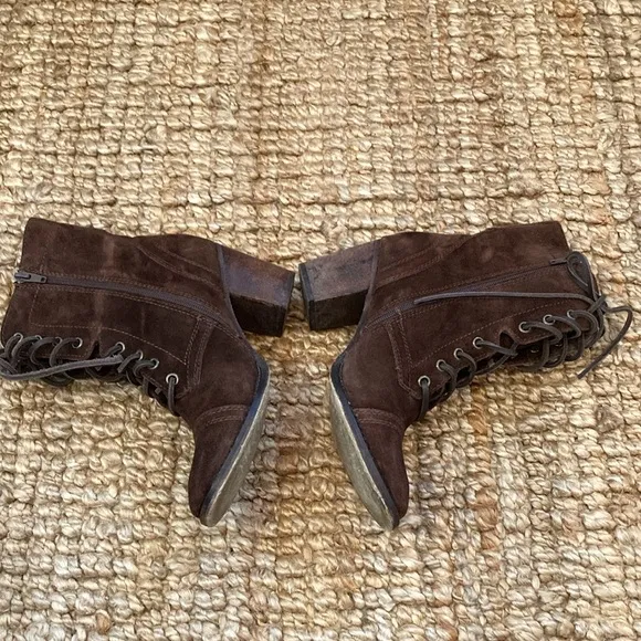 Steve Madden Womens Gretell Brown Suede Lace-Up Heeled Boots Size 8.5 Side Zip