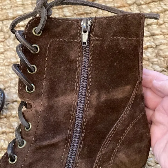 Steve Madden Womens Gretell Brown Suede Lace-Up Heeled Boots Size 8.5 Side Zip