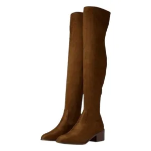 Steve Madden Georgette Over The Knee Boots Cognac Brown Suede Leather Back Zip 6