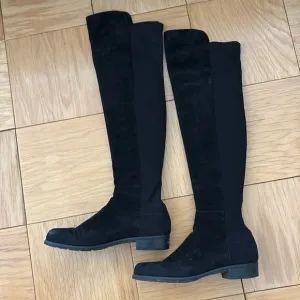 Stuart Weitzman Black Knee-High Suede and Stretch Boot