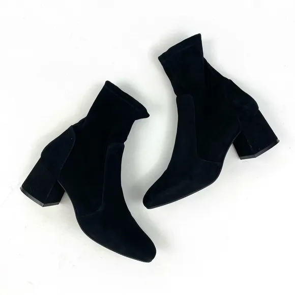 Stuart Weitzman Black Suede Accordion Ankles Booties 10 B