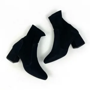 Stuart Weitzman Black Suede Accordion Ankles Booties 10 B