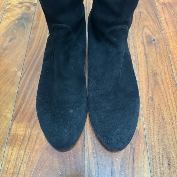 Stuart Weitzman Black Suede Hidden Wedge Tassel Boots Black 10
