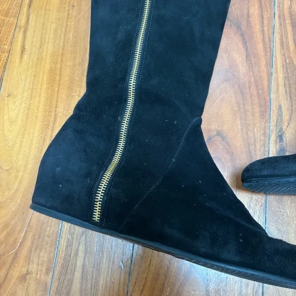 Stuart Weitzman Black Suede Hidden Wedge Tassel Boots Black 10