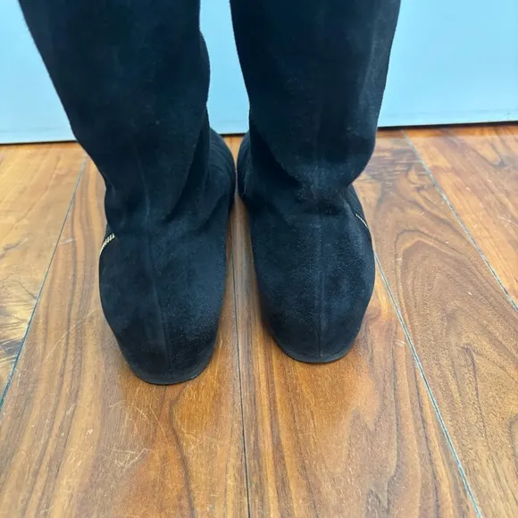 Stuart Weitzman Black Suede Hidden Wedge Tassel Boots Black 10