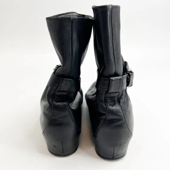 Stuart Weitzman Gather Black Hidden Wedge Napa Leather Boots, Size 10