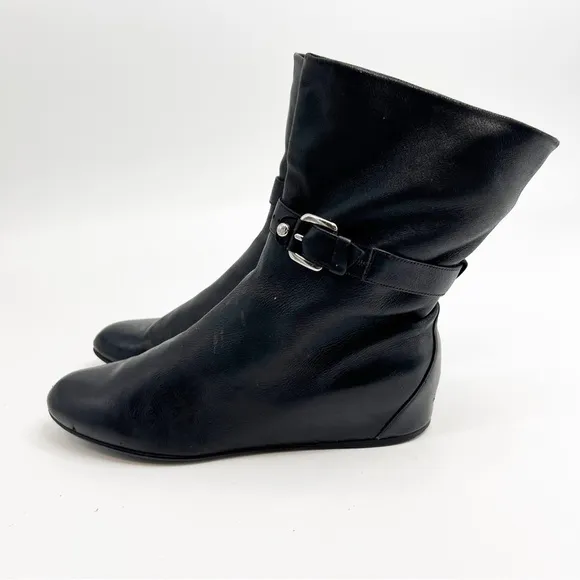 Stuart Weitzman Gather Black Hidden Wedge Napa Leather Boots, Size 10
