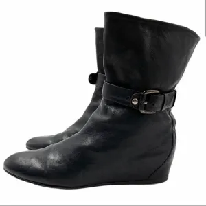 Stuart Weitzman Gather Black Hidden Wedge Napa Leather Boots, Size 10