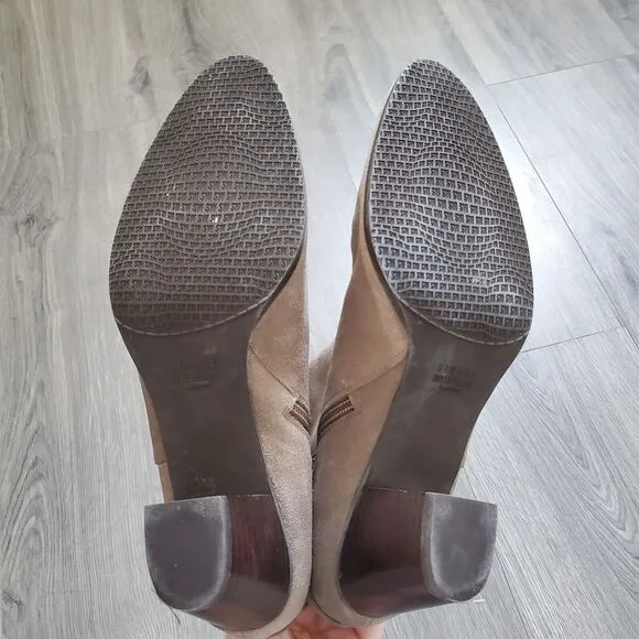 Stuart Weitzman Heeled Ankle Boots Studded Buckles Size 11 Brown Suede Leather