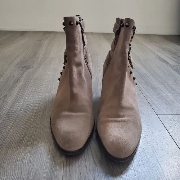 Stuart Weitzman Heeled Ankle Boots Studded Buckles Size 11 Brown Suede Leather
