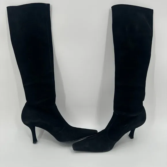 Stuart Weitzman Knee High Boots Womens 7.5 Black Suede Stilleto Heel Pointed Toe