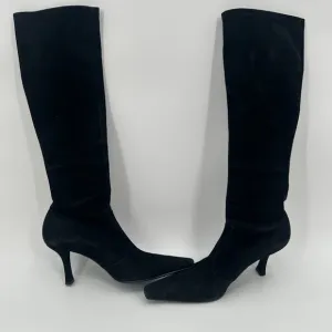 Stuart Weitzman Knee High Boots Womens 7.5 Black Suede Stilleto Heel Pointed Toe