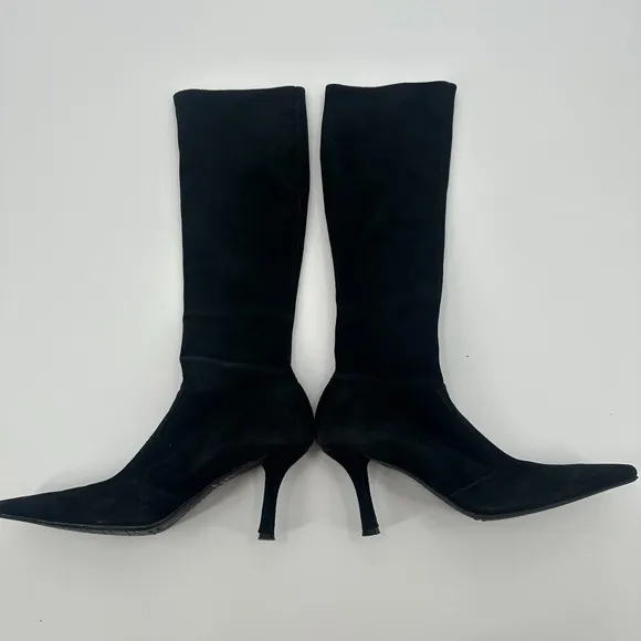 Stuart Weitzman Knee High Boots Womens 7.5 Black Suede Stilleto Heel Pointed Toe