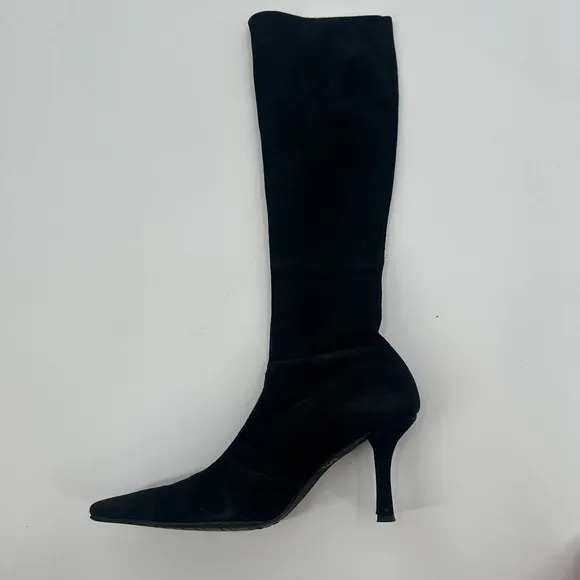 Stuart Weitzman Knee High Boots Womens 7.5 Black Suede Stilleto Heel Pointed Toe