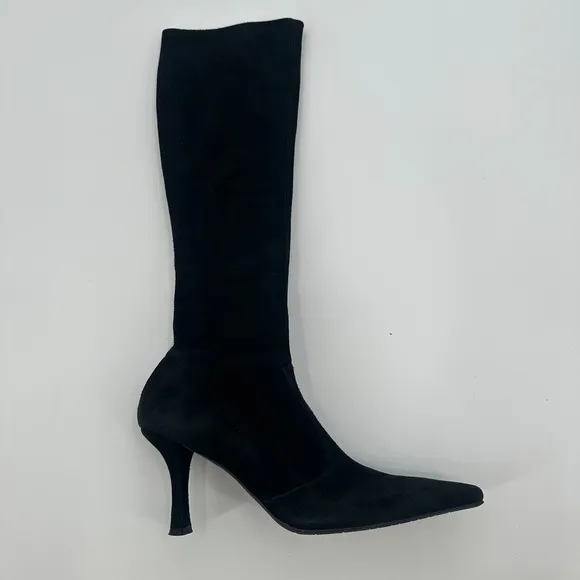 Stuart Weitzman Knee High Boots Womens 7.5 Black Suede Stilleto Heel Pointed Toe