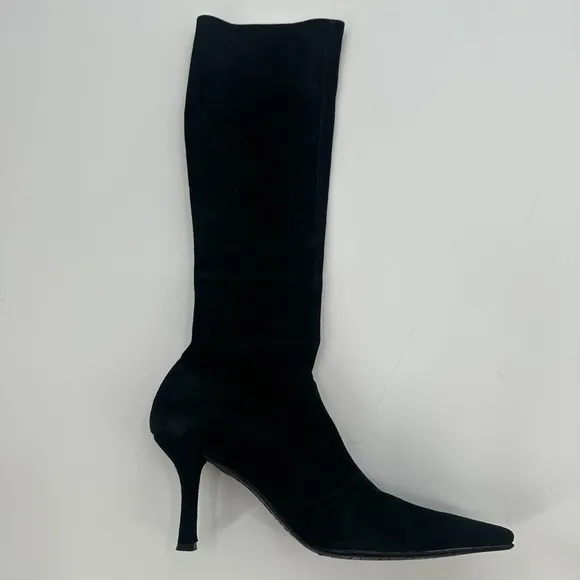 Stuart Weitzman Knee High Boots Womens 7.5 Black Suede Stilleto Heel Pointed Toe