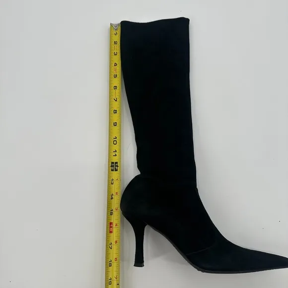Stuart Weitzman Knee High Boots Womens 7.5 Black Suede Stilleto Heel Pointed Toe
