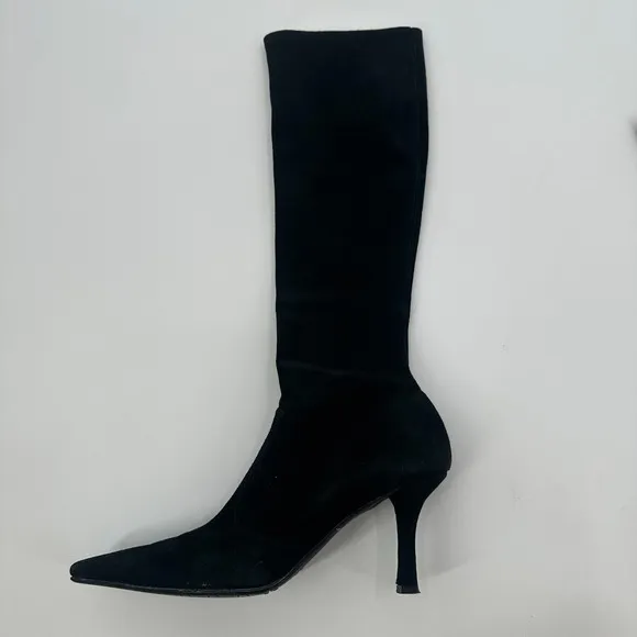 Stuart Weitzman Knee High Boots Womens 7.5 Black Suede Stilleto Heel Pointed Toe