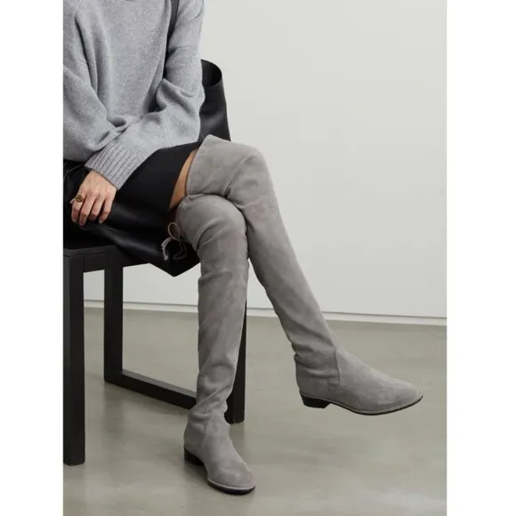 Stuart Weitzman Lowland Suede Grey Over The Knee Boots