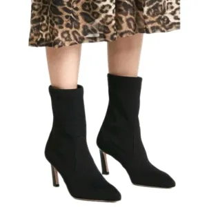 Stuart Weitzman Rapture 75 Black Suede Stretch Heel Boots Mid Calf $595 Sz 9