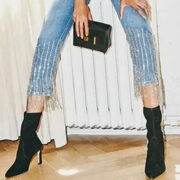 Stuart Weitzman Rapture 75 Black Suede Stretch Heel Boots Mid Calf $595 Sz 9