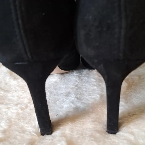 Stuart Weitzman Rapture 75 Black Suede Stretch Heel Boots Mid Calf $595 Sz 9