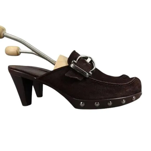 Stuart Weitzman Shoes Womens 8.5 Mule Heel Fashion Studs Buckle Leather Classic