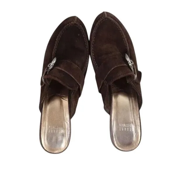 Stuart Weitzman Shoes Womens 8.5 Mule Heel Fashion Studs Buckle Leather Classic