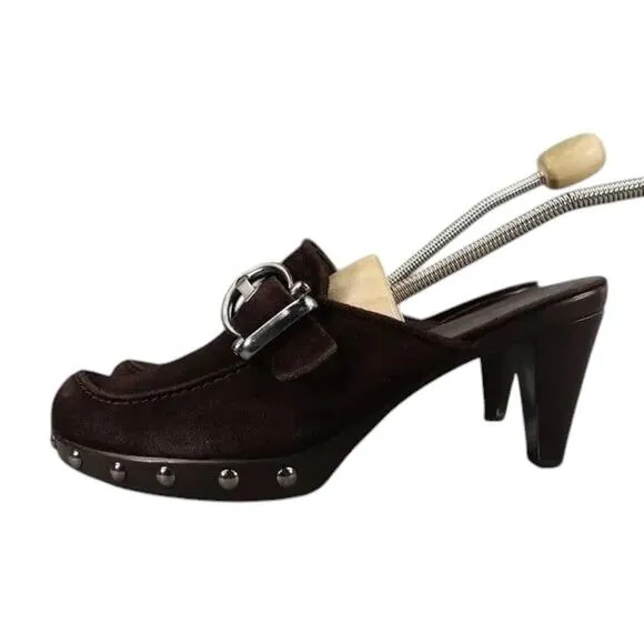 Stuart Weitzman Shoes Womens 8.5 Mule Heel Fashion Studs Buckle Leather Classic