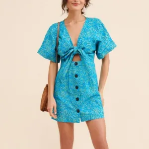 SUBOO Maggie Tie Front Mini Dress - Size Medium