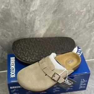 Suede Leather Birkenstock Boston in Taupe - Unisex Fashion Shoes
