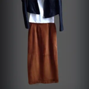 Suede midi length skirt -cognac color