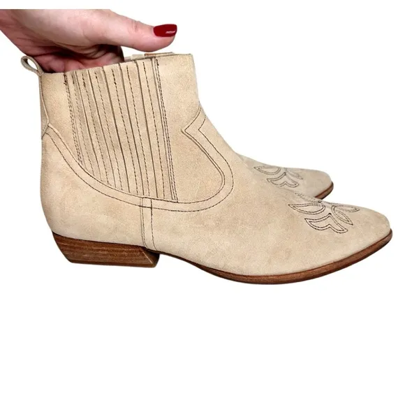 Sundance Kork Ease Prairie Western Boots Natural Tan Suede SZ 10