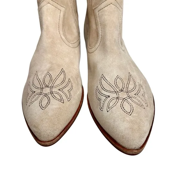 Sundance Kork Ease Prairie Western Boots Natural Tan Suede SZ 10