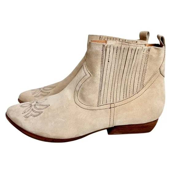 Sundance Kork Ease Prairie Western Boots Natural Tan Suede SZ 10