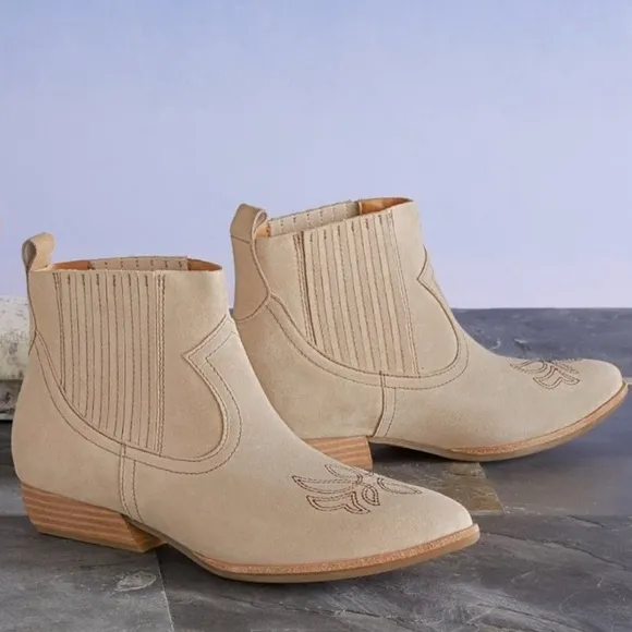Sundance Kork Ease Prairie Western Boots Natural Tan Suede SZ 10