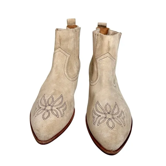 Sundance Kork Ease Prairie Western Boots Natural Tan Suede SZ 10