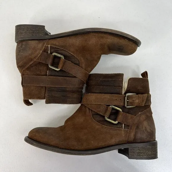 Sundance Sz 38 US 7.5 8 Molly Pitcher Leather Sherpa Lined Booties Boots Buckle