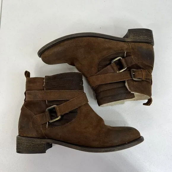 Sundance Sz 38 US 7.5 8 Molly Pitcher Leather Sherpa Lined Booties Boots Buckle