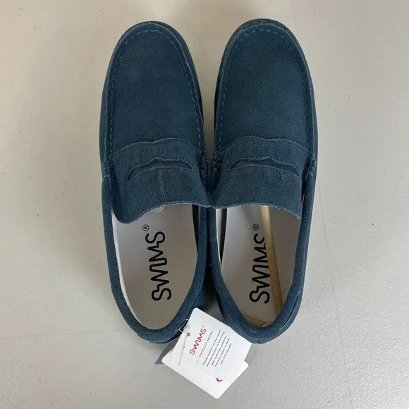 Swims Shoes Mens 6.5 Blue Loafer Suede Leather Ortholite Comfort Casual NEW