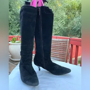 Sz 37 Aquatalia©️ by Marvin K. US 6.5 Kitten heel black suede knee high boots