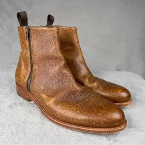 Taft Havana Boots Brown Speckled Kudu Leather Men's 8‎ Double Zipper Cuban Heel