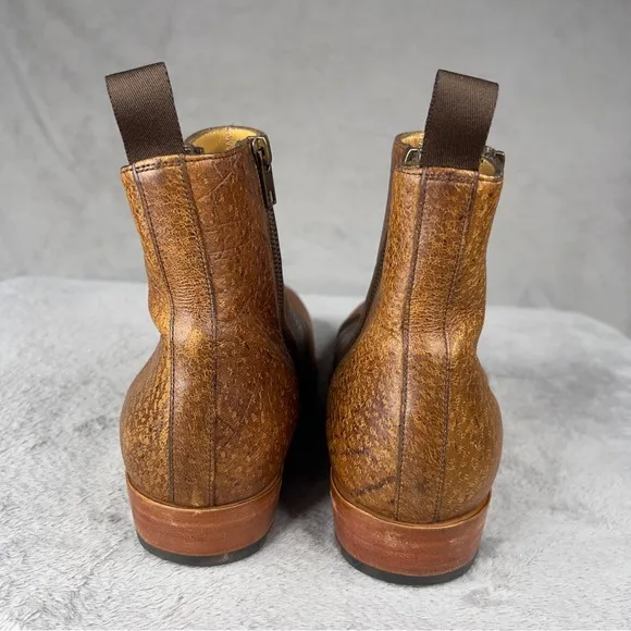 Taft Havana Boots Brown Speckled Kudu Leather Men's 8‎ Double Zipper Cuban Heel