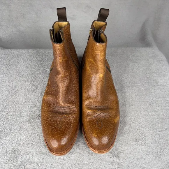 Taft Havana Boots Brown Speckled Kudu Leather Men's 8‎ Double Zipper Cuban Heel