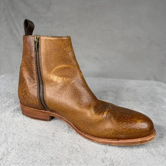 Taft Havana Boots Brown Speckled Kudu Leather Men's 8‎ Double Zipper Cuban Heel
