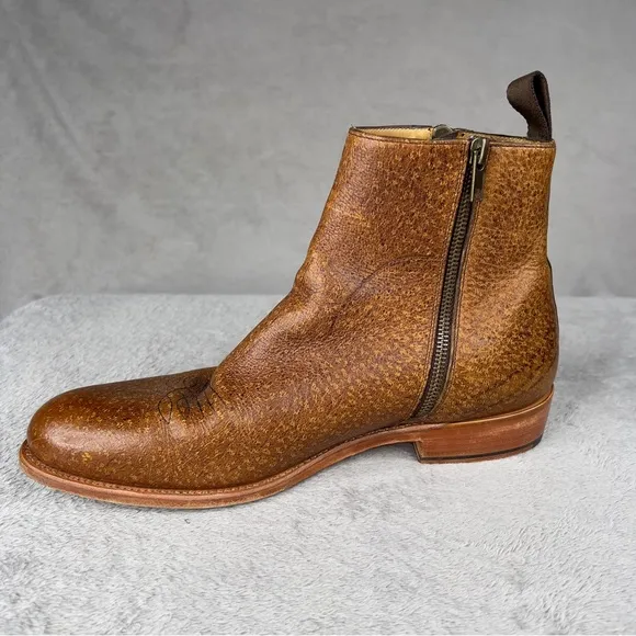 Taft Havana Boots Brown Speckled Kudu Leather Men's 8‎ Double Zipper Cuban Heel