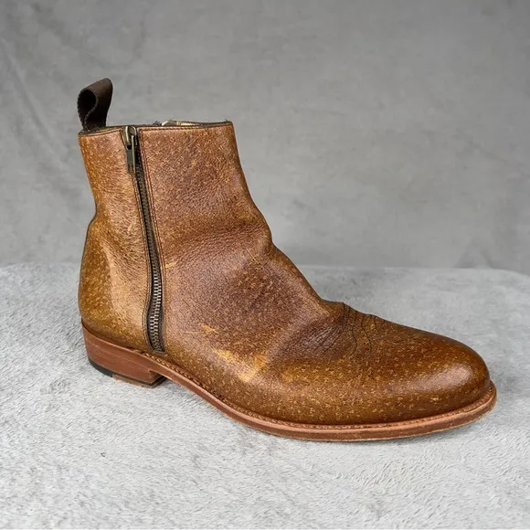 Taft Havana Boots Brown Speckled Kudu Leather Men's 8‎ Double Zipper Cuban Heel