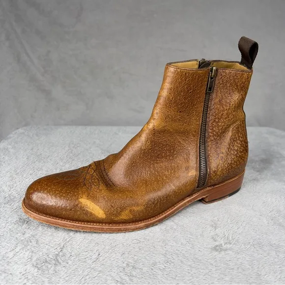 Taft Havana Boots Brown Speckled Kudu Leather Men's 8‎ Double Zipper Cuban Heel